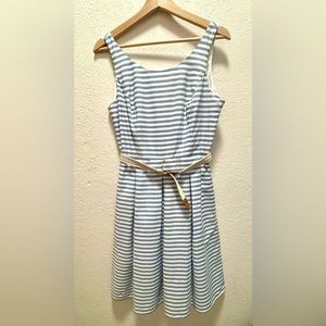 NWOT Jones New York Blue Striped Belted Sundress Size 6 with Pockets